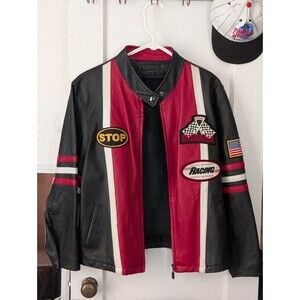 Unlined Leather Racing Jacket -- Size S